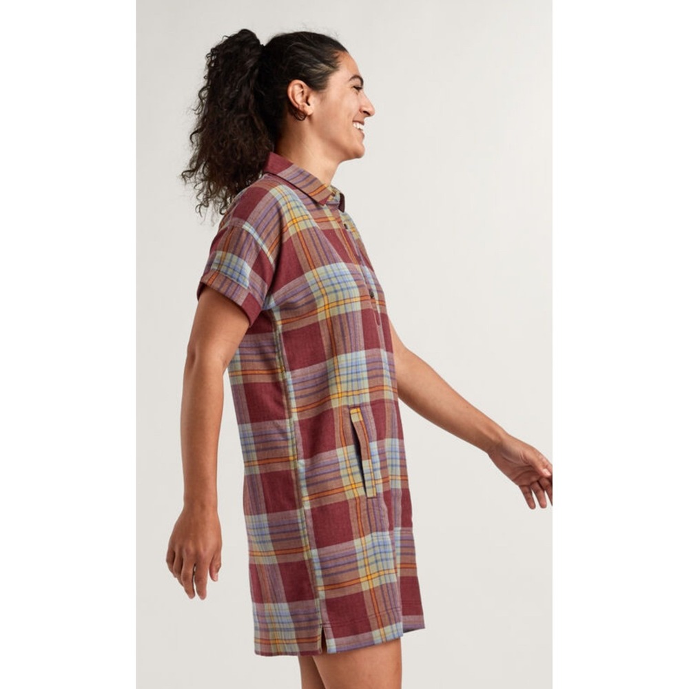 TOAD &‎ CO Plaid Shirt Dress XS Blue Brown Button Up Short Sleeve Cabincore